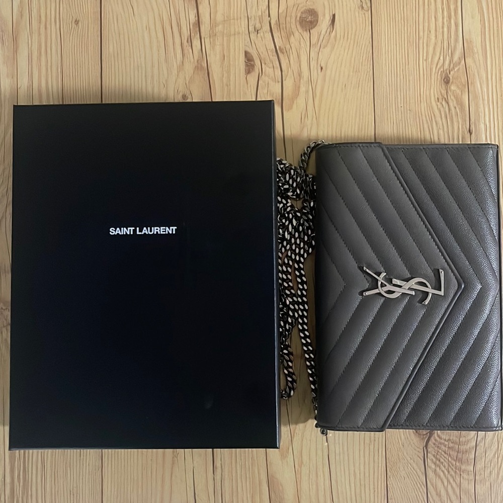 Saint Laurent Monogram Quilted Leather Chain Purse